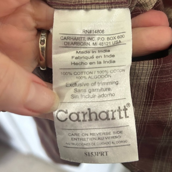 Carhartt Men's Plaid Cotton Long Sleeve Shirt Size XX-Large Brown Burgundy - Picture 6 of 12